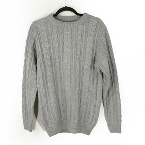 Burberry London Grey Cableknit Knit Pullover Wool Sweater